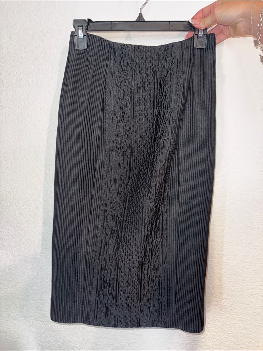 Carolina Herrera Black Ribbed & Cable Knit Pencil Skirt